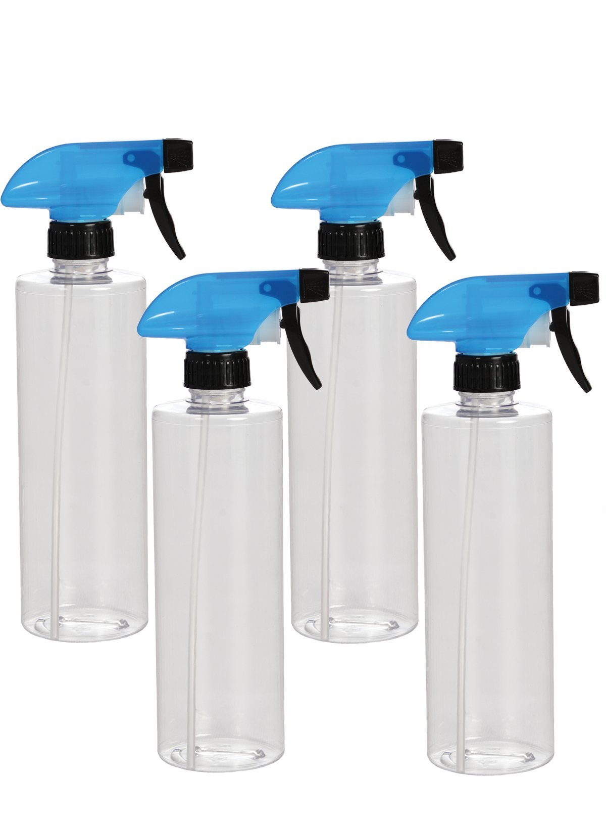 Chemical Resistant Heavy Duty Clear 16oz Spray Bottle (4pack) - Blue Adjustable Nozzle