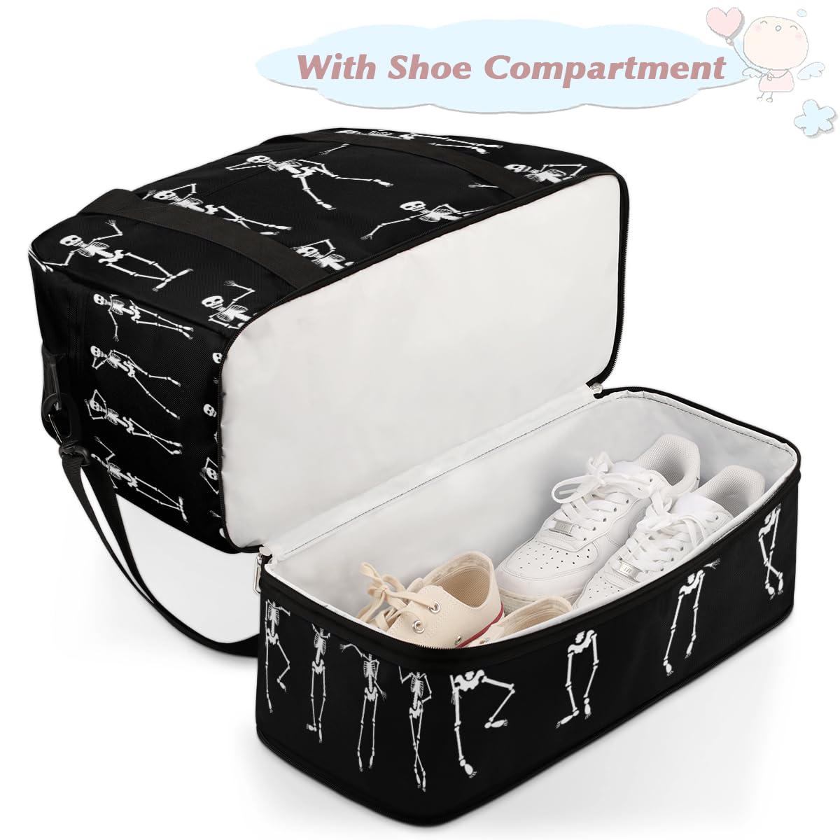 Sac de voyage amusant squelette de danse pour homme et femme - Sac fourre-tout pliable - 47 l - Pour sport, gym, yoga, couleur, 47 L, Organiseur de sac