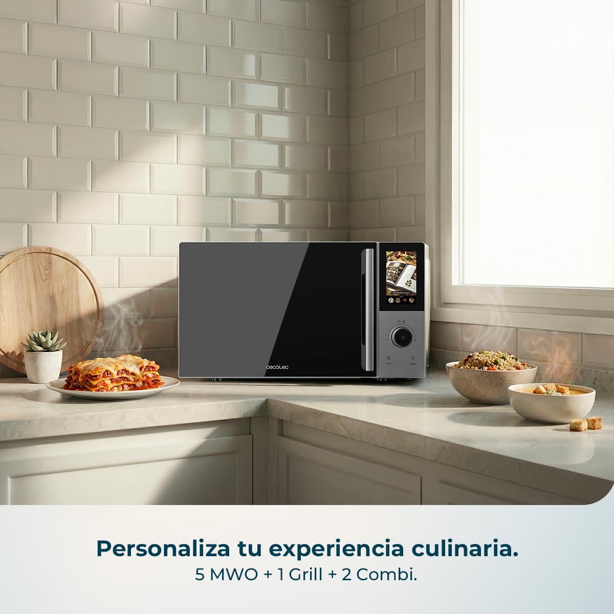 Cecotec Microondas Digital, Táctil, Convección y Grill 28L Convection 2800 Touch. 900W en 5 Niveles, Grill 1200W, Convección 2200W, 8 Programas, Plato 315mm, Temporizador y Señal de Finalización