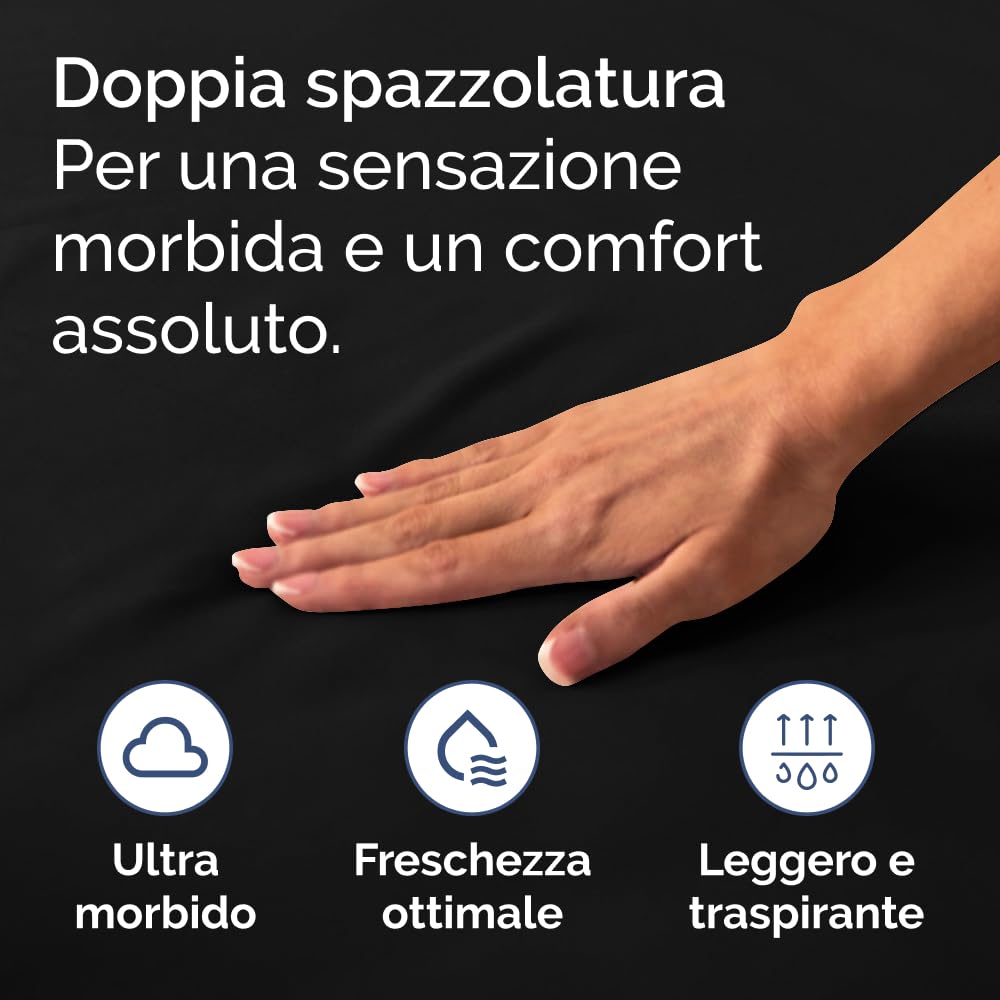 Lenzuolo con angoli 160x200cm - Extra profondo per materassi fino a 40cm (16") di altezza - Morbida microfibra spazzolata - Antipiega, resistente al restringimento e colori - OEKO-TEX - Nero