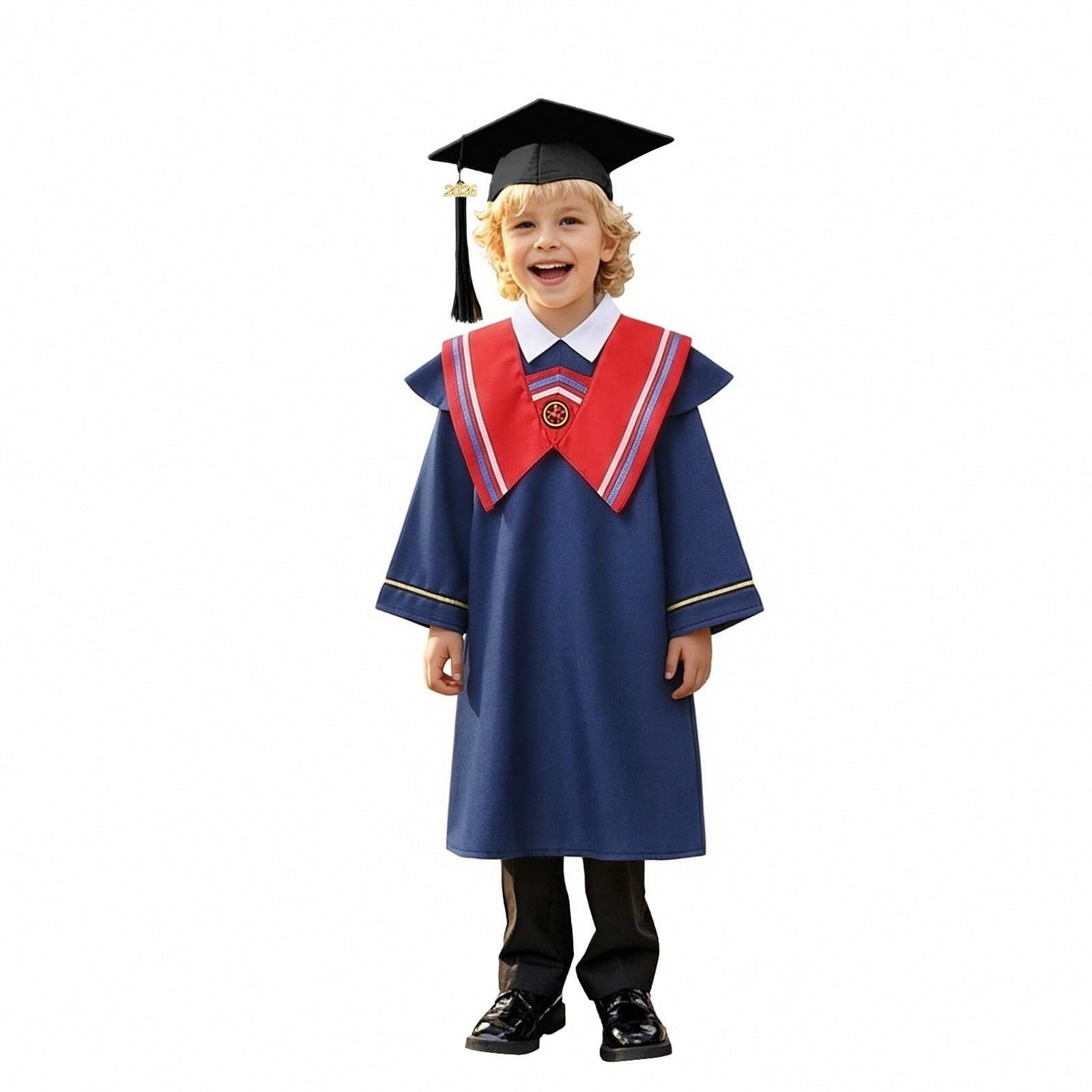 Kindergarten 2025 Graduation Cap and Gown Tassel Sets with Charm 2PCS Graduations Stoles for Kids Grad Party Clothes