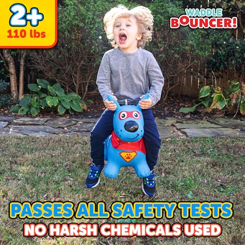 Waddle Bouncy Animal Hopper - Inflatable Hopping Animals, Indoors and Outdoors Fun, Pump Included, Riding Toys for Boys and Girls Ages 2 Years and Up, Blue Super Hero Dog - Image 6