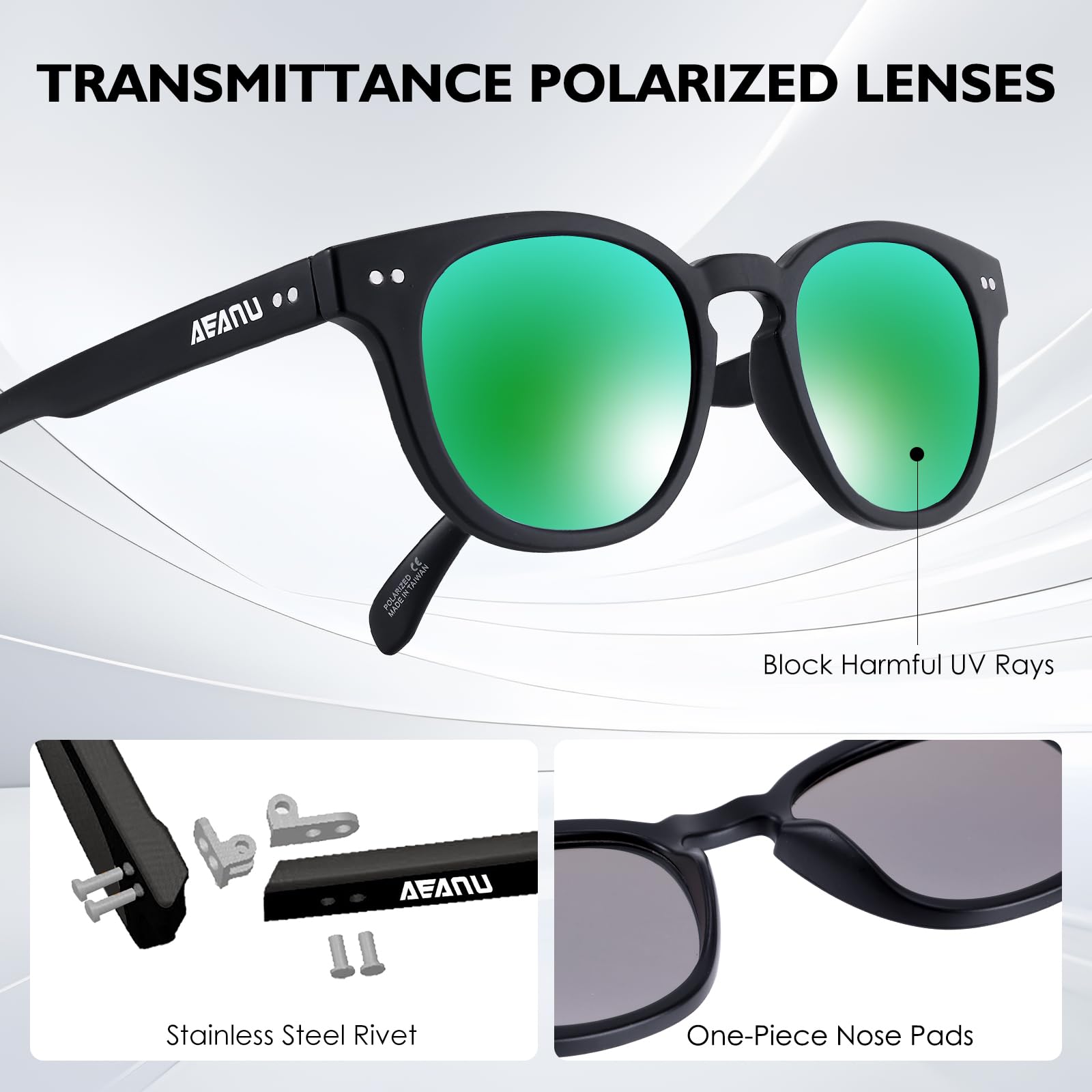 SPT122 - Lentes de sol polarizados para hombres y mujeres, lentes de sol retro con protección UV para conducir, correr, pescar, golf, verde/morado (paquete de 2)