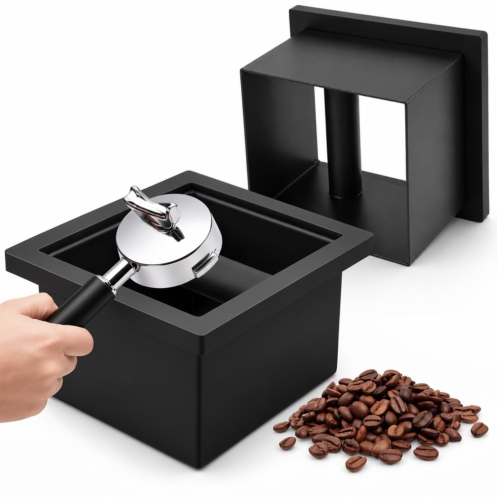 Mimorou Confezione da 2 contenitori per caffè espresso, in acciaio inox, con barra in gomma rimovibile, fondo aperto integrato, per casa, caffè, bar, bar e bancone