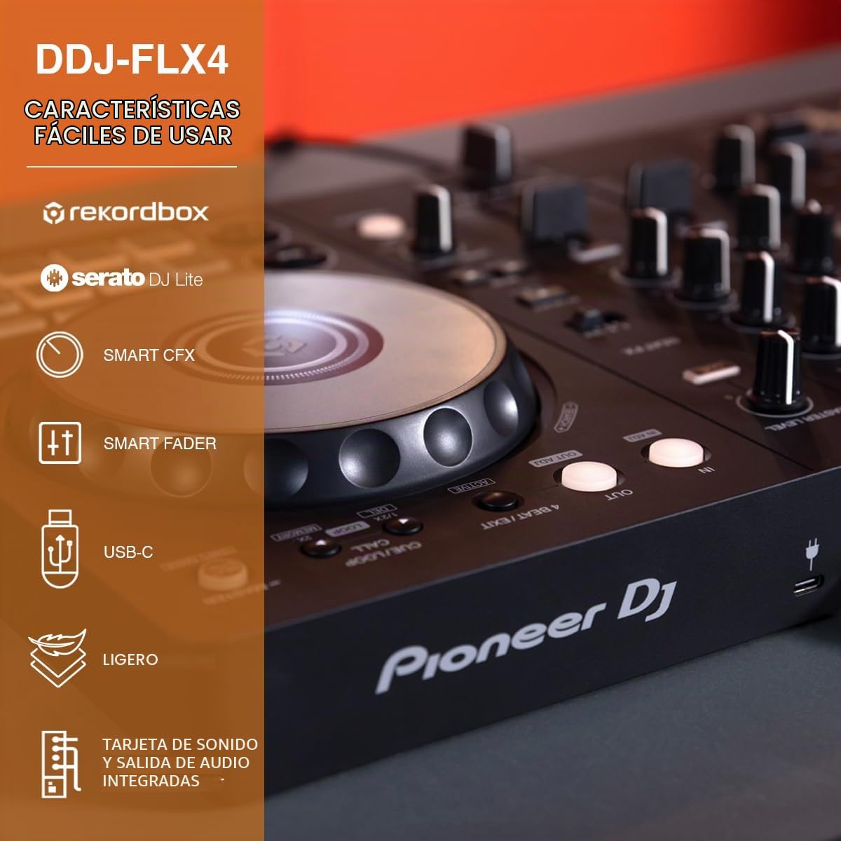 Pioneer DJ DDJ-FLX4 - Controlador Rekordbox y Serato DJ de 2 cubiertas, grafito