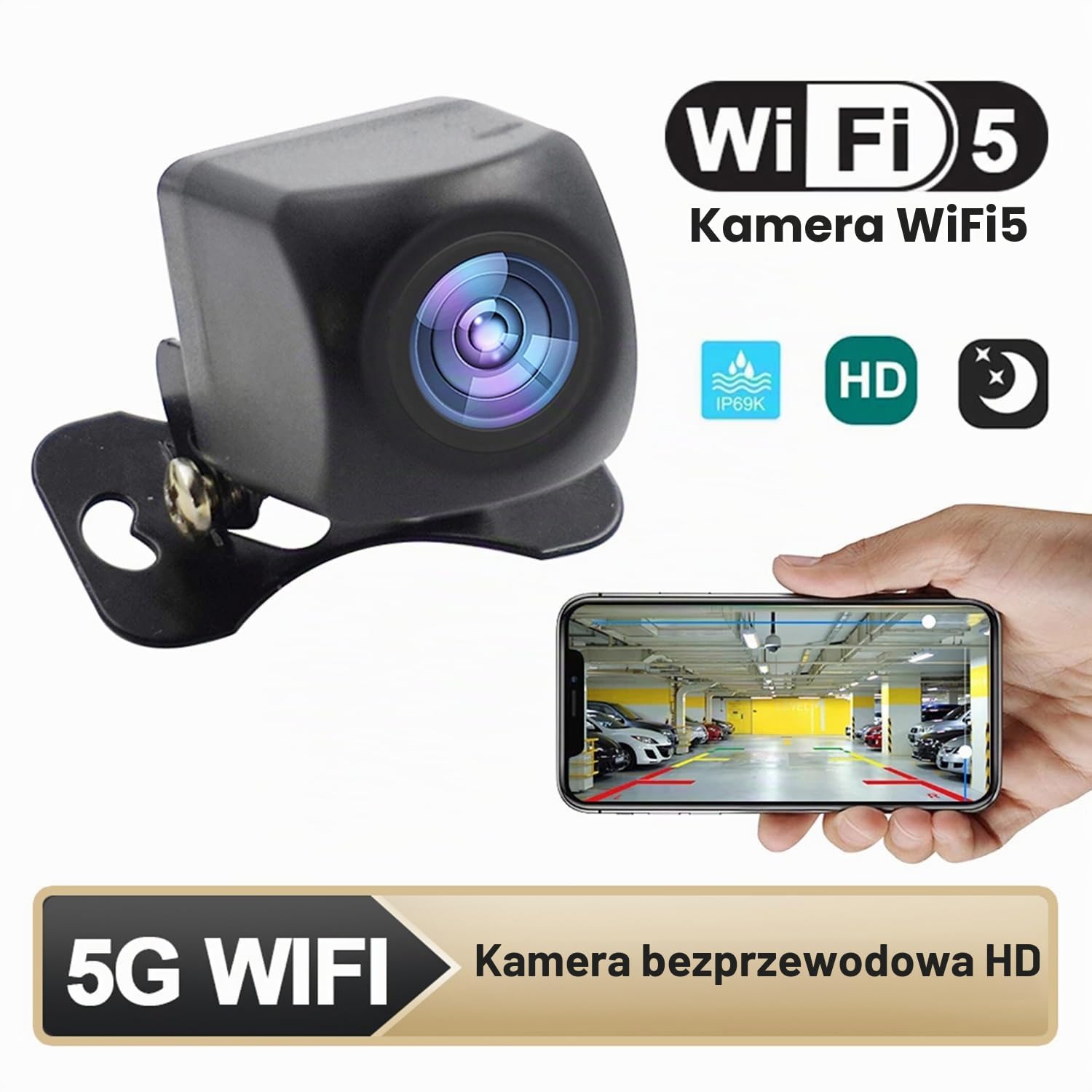 Wifi Aparat cofania 5V USB / 12V HD WIFI 5 Night Vision Camera Wodoodporny tachograf Kompatybilny z Android IOS dla motocykli samochodowych RV Van