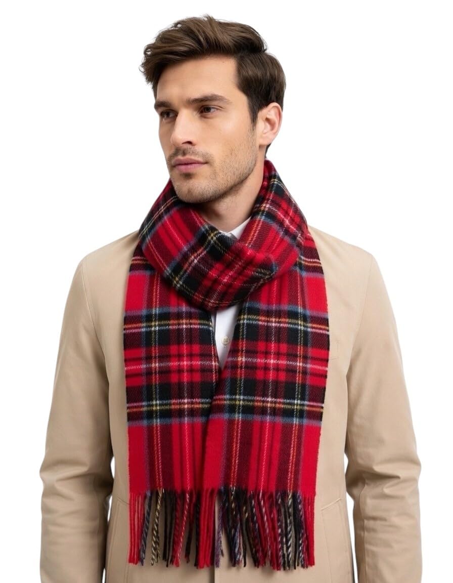 Schal aus 100 % reiner Wolle, hergestellt in Italien, Unisex, Schottenkaro, Lieferung in Geschenkbeutel.
