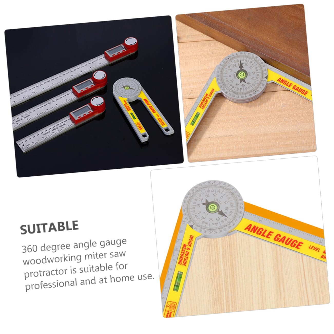 SEWACC Degree Angle Gauge Woodworking Protractor Plastic Stainless Steel Easy to Carry for Carpenter Home Use