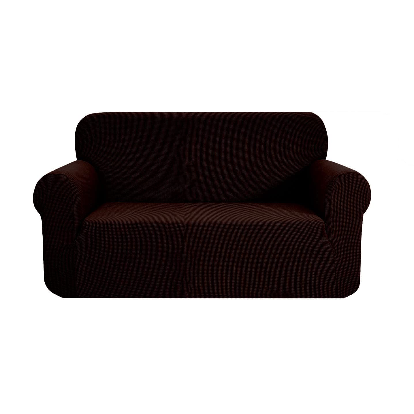 SAMSTEX Stylish Sofa Cover Stretch 1-Piece Sofa Slipcovers High Stretch Sofa Cover 2 Seater Thick Soft Loveseat Sofa Protector Machine Washable Non Slip Couch Covers (2 Seater, Chocolate)