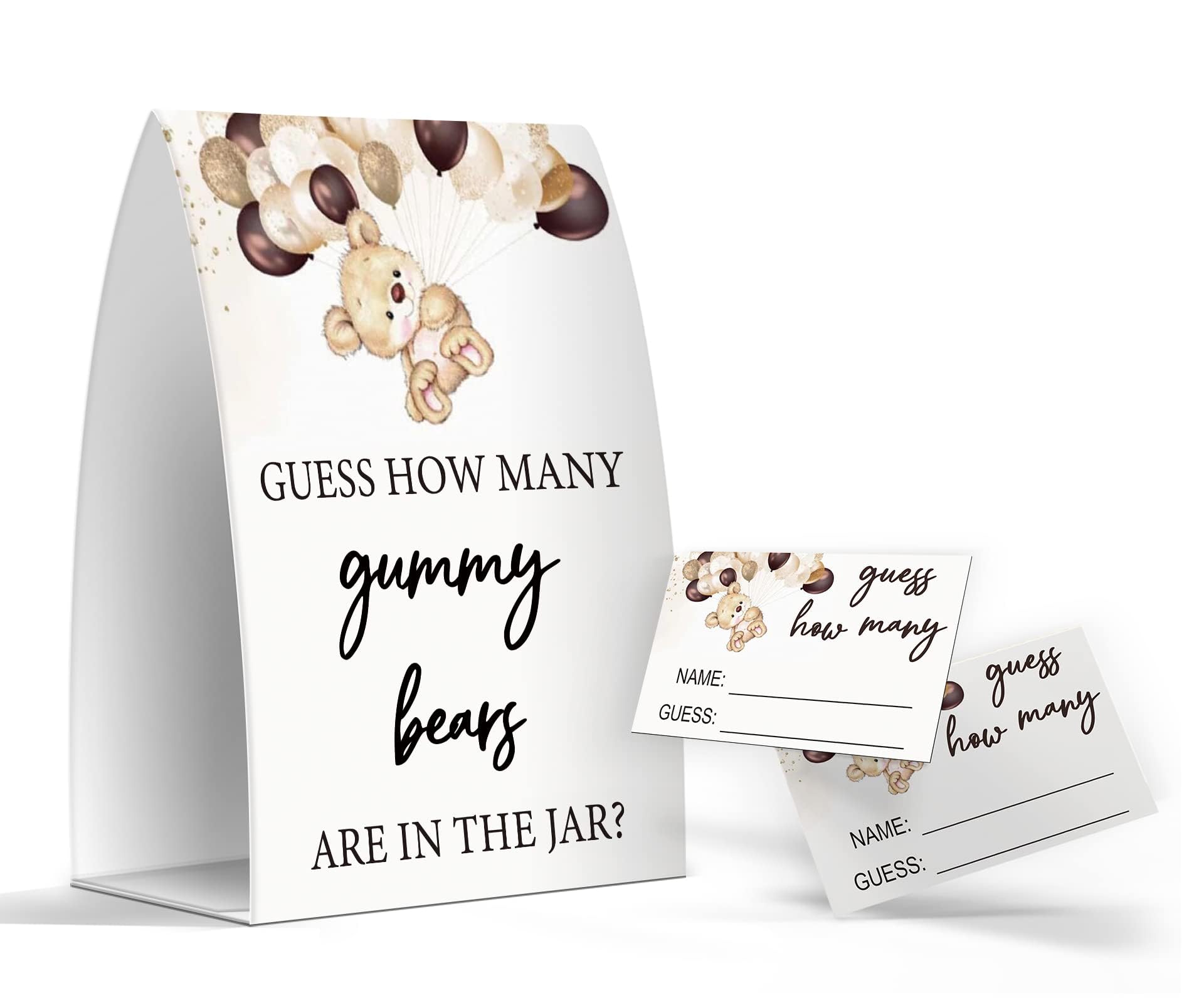 Pazag How Many Gummy Bears are in The Jar, Gummy Bears Baby Shower Games, Gummy Bears Theme Baby Shower - One Sign and 50 Cards (GES10)