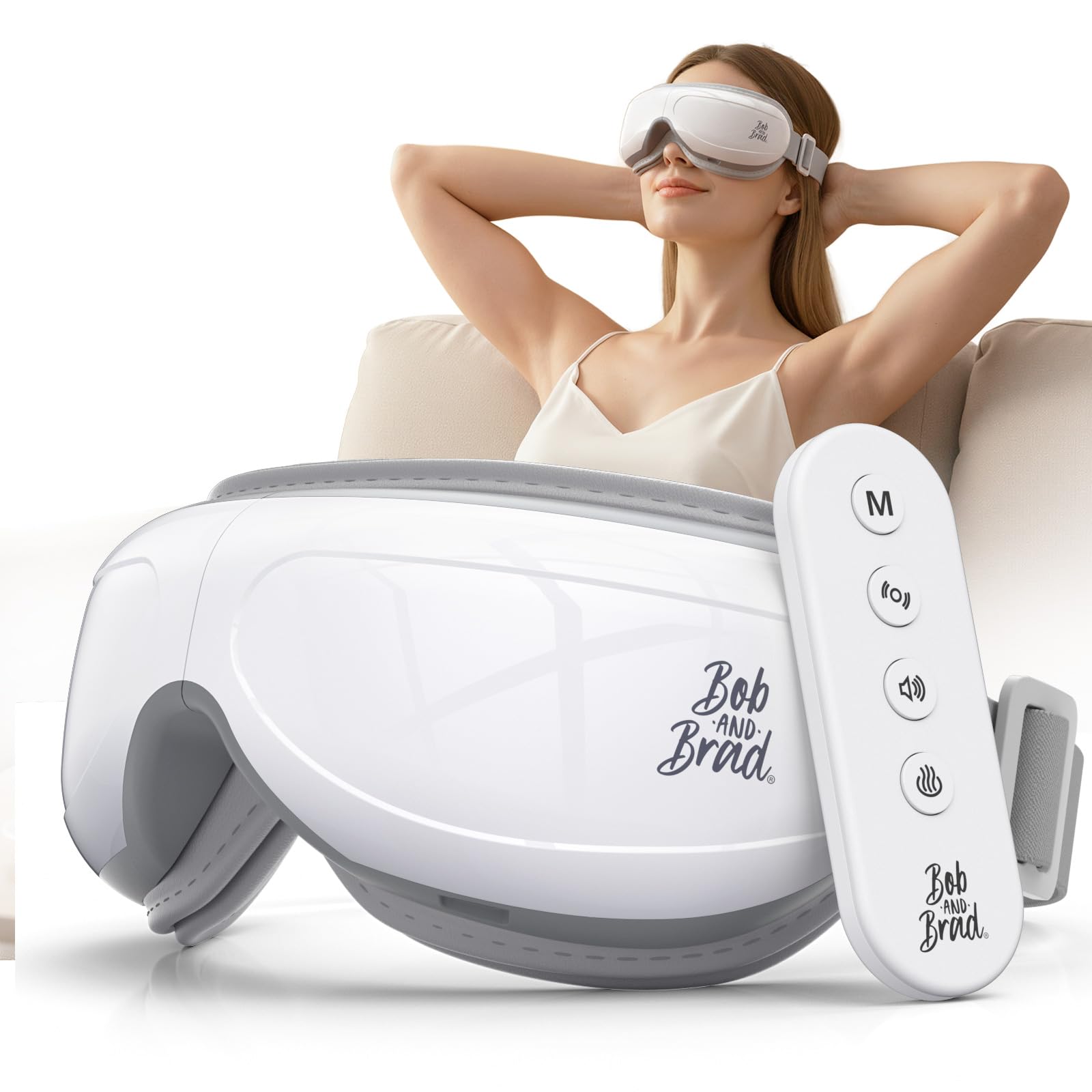 Bob and Brad EyeOasis 2 Plus Masseur oculaire avec télécommande et chaleur, masque massage yeux pour compression, fatigue, cernes, idée cadeau