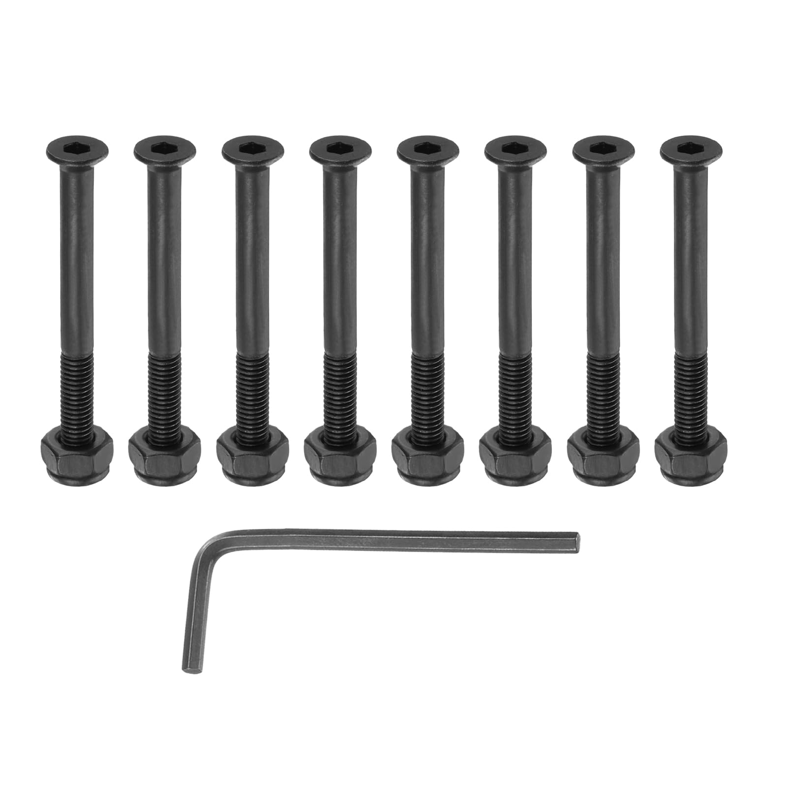 PATIKIL 2" Skateboard Hardware Bolt, 8 Set Carbon Steel Truck Mounting Screws Bolts Nuts Set with L-shape Hexagon Wrench for Skateboard Cruiser, Black