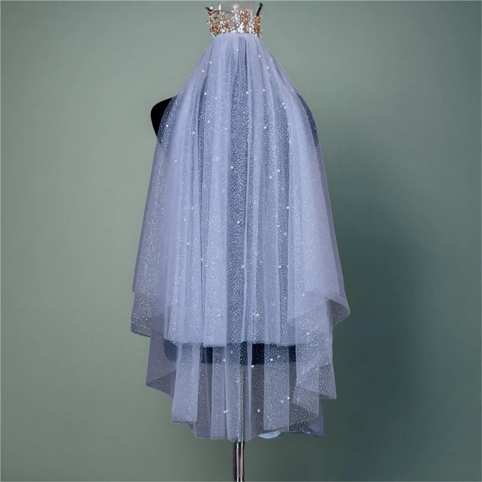 Velo Sposa Velo da Sposa Goccia Veli da Sposa 2 Livelli Perle Morbido Tulle con Perline con Copertura a Pettine Accessori da Sposa for Il Viso for la Sposa(Gold,300cm)