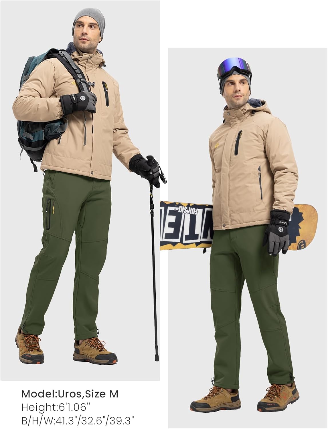 Rdruko Men's Snow Pants Waterproof Insulated Winter Hiking Pants Snowboard Fleece Lined Softshell Ski Pants - Image 2