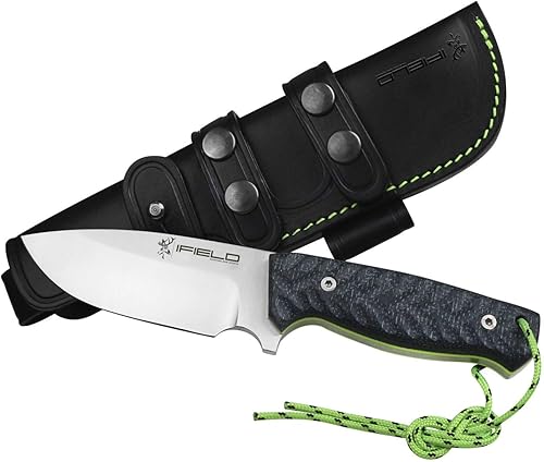 Miniatura 6 de iFIELD Cuchillo de supervivencia y caza EL29118, hoja Böhler N690CO de 4.5 pulgadas, con funda de cuero negro, mango TRF, herramienta de camping
