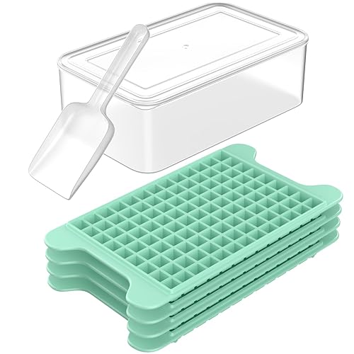 Mini Ice Cube Tray for Freezer: FDDBI Small Ice Trays for Freezer with Bin - 117×4PCS Easy Release Nugget Ice Tray - Crushed Ice Tray with Container - Green