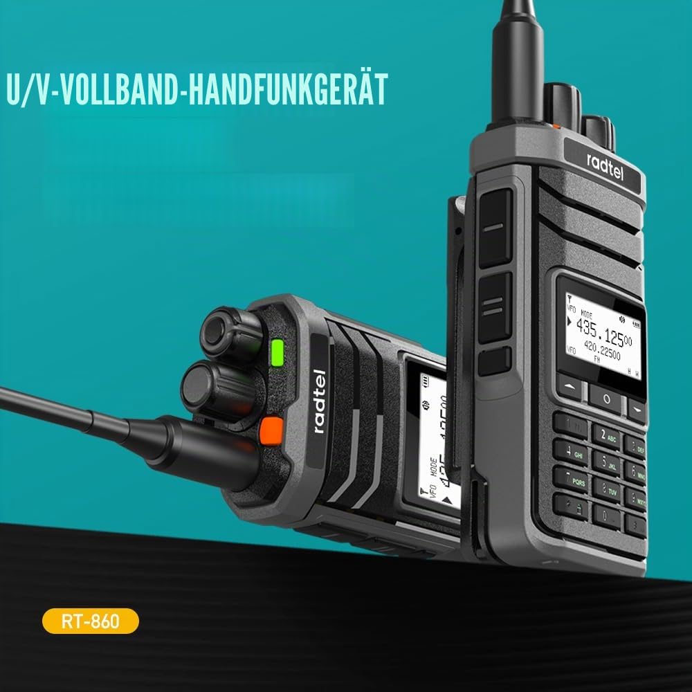 Radtel RT-860 Multiband-Amateurfunkgerät HF UHF VHF Dualband mit AM USB LSB CW CB LW MW SW SSB Empfang, 1024 Kanäle, 2000mAh Akku, Type-C-Ladung und optionaler verbesserter Kurzwellenantenne.