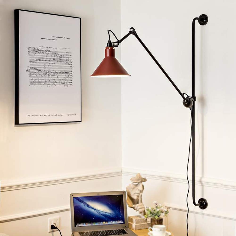HYJAUSXB Long Swing-Arm Bedside Wall Sconces Lamp - Modern Metal Light for Bedroom Living Room Study E27 Sconce Height Adjustable