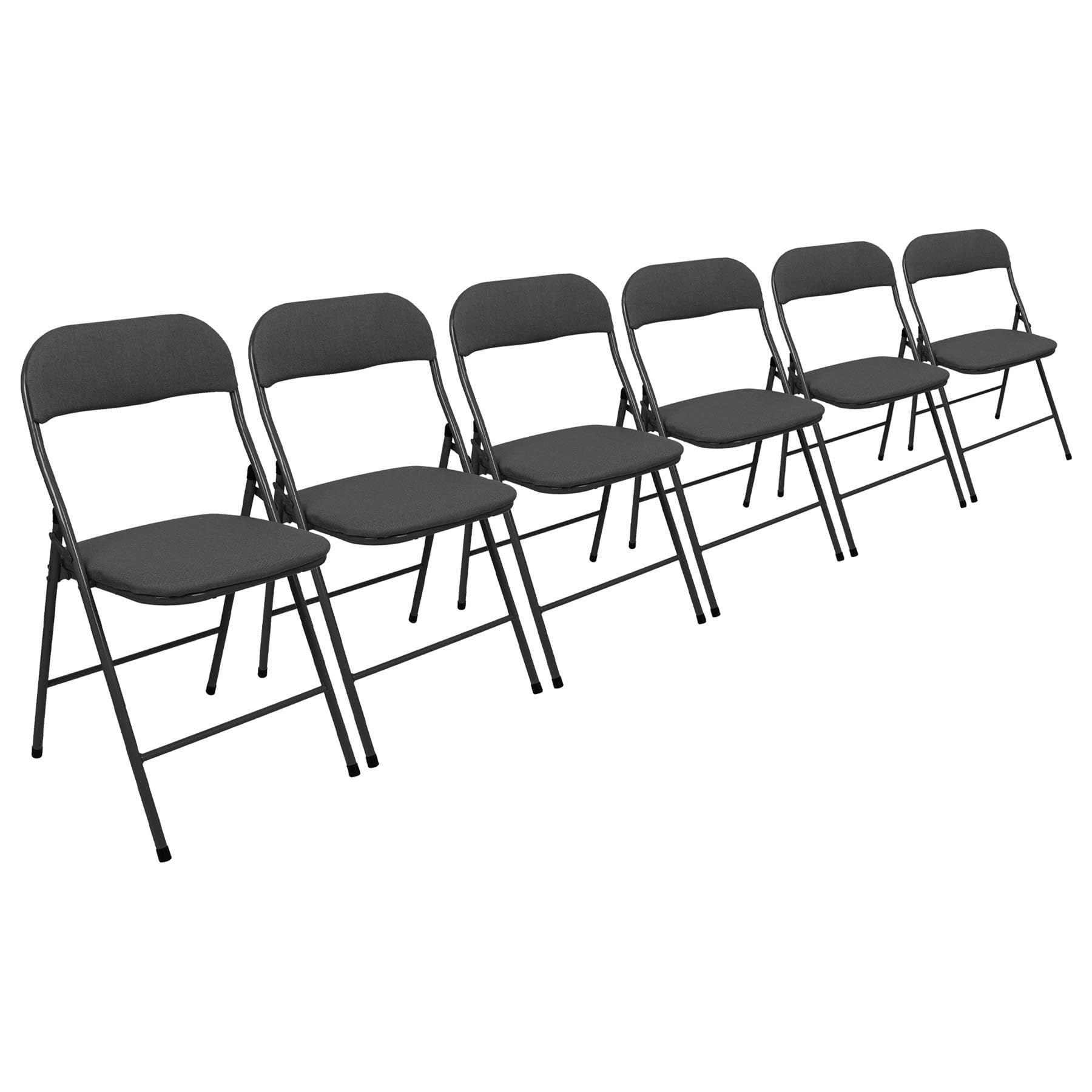 Harbour Housewares Fabric Padded Folding Chairs - Black - Set of 6 - Cushioned Foldable Chair with Metal Frame Fabric Upholstered Seat Folding Seats Indoor for Home, Dining, Office