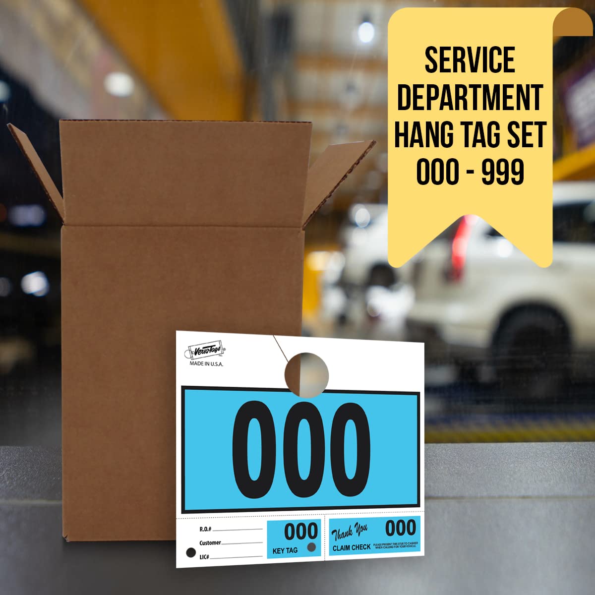 1000 etiquetas colgantes de servicio de concesionario de automóviles taller de reparación de 3 piezas llavero - azul (000-999)