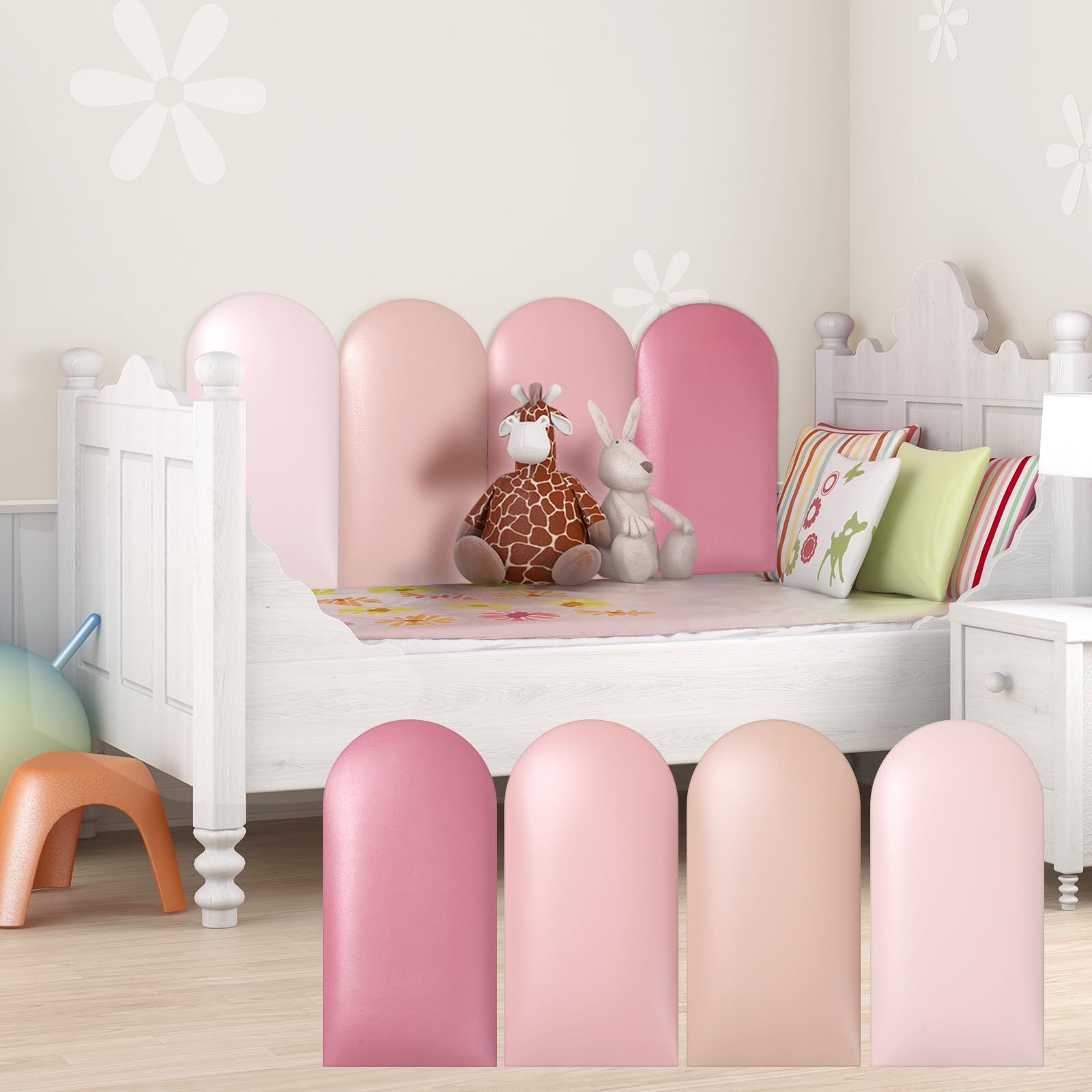 Jetec 4 Pcs Wall Padding for Kids with Autism Playroom Anti Collision 3D 15.75 x 7.87 Inch Peel and Stick Headboard Upholstered Wall Panels for