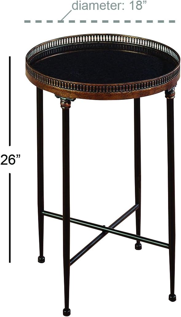Black Round Metal and Stone Accent Table with Graduated Legs
