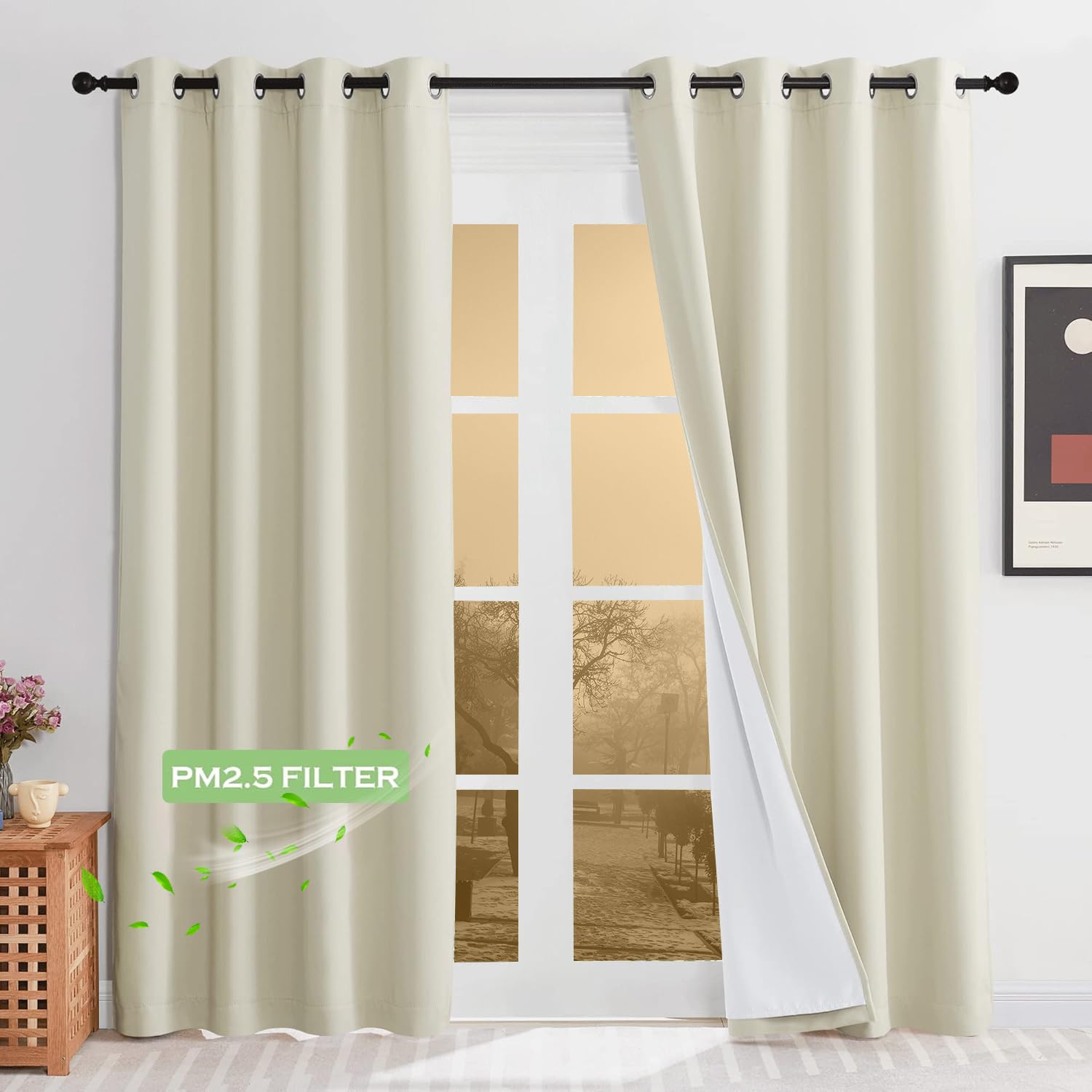 KGORGE Anti Dust Soundproof 100% Blackout Curtains 4 Layers Heavy Duty Energy Efficiency Window Curtains for Living Room Baby Bedroom Home Office Studio, W 52 x L 95 inches, Cream Beige, 2 Panels
