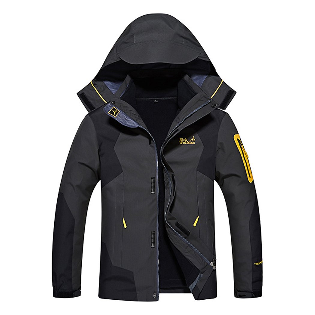 Men's 3in1 Fleece Jacket with Hood Full Zip Big and Tall Mountain Sportswear Waterproof Jacket Hooded Windproof Raincoat Climbing Jackets Athletic Warm Jackets Winter Coats Deep Grey 3XL