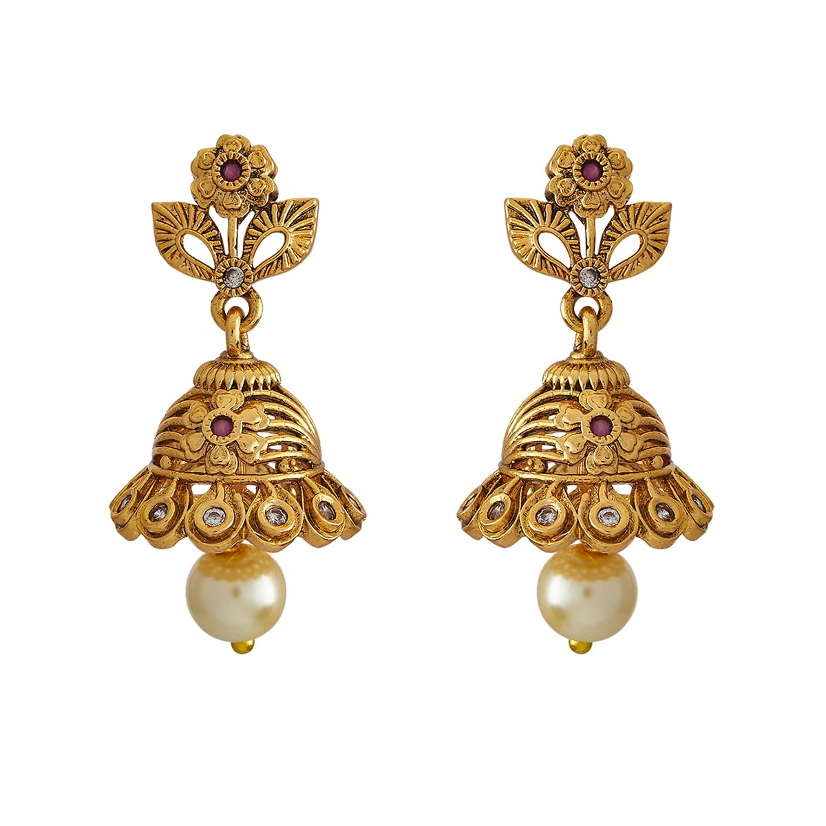 Fashion Jewellery ruby gold polished copper antique jhumka earrings, Best for festive & Special Occasion - 442554-image-39