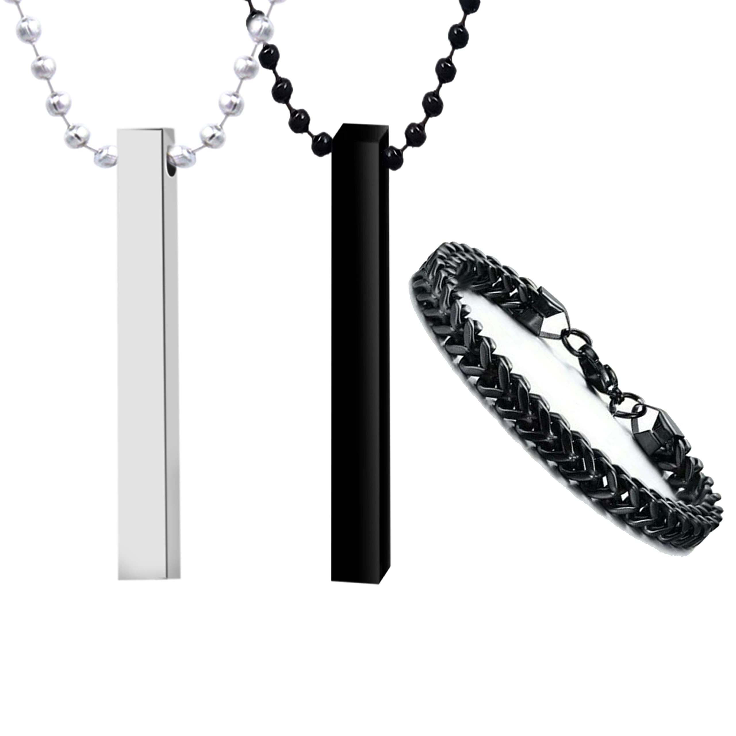 Fashion Frill Mens Jewellery Silver Chain For Men Boys Bar Pendant Stainless Steel Black Silver Bracelet For Men Boys Jewellery Set Combo of 3 (B0BWJZ63L2) Amazon Price History, Amazon Price Tracker