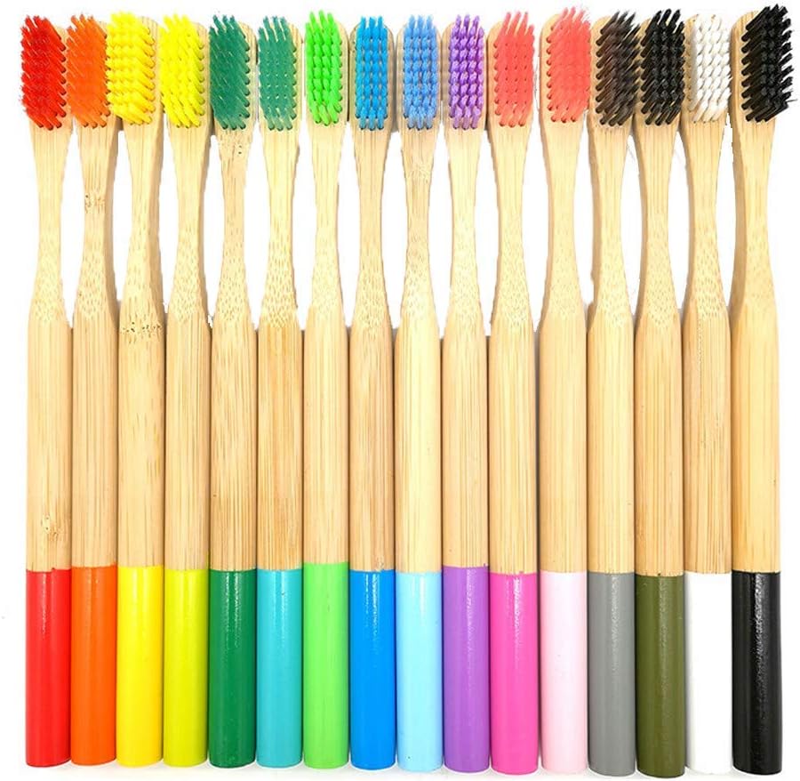 euwanyu Eco-Friendly Toothbrush Bamboo Soft Fibre Toothbrush Reusable Biodegradable Teeth Brush Teeth Whitening Brush Oral Care for Adults & Children 16 pcs