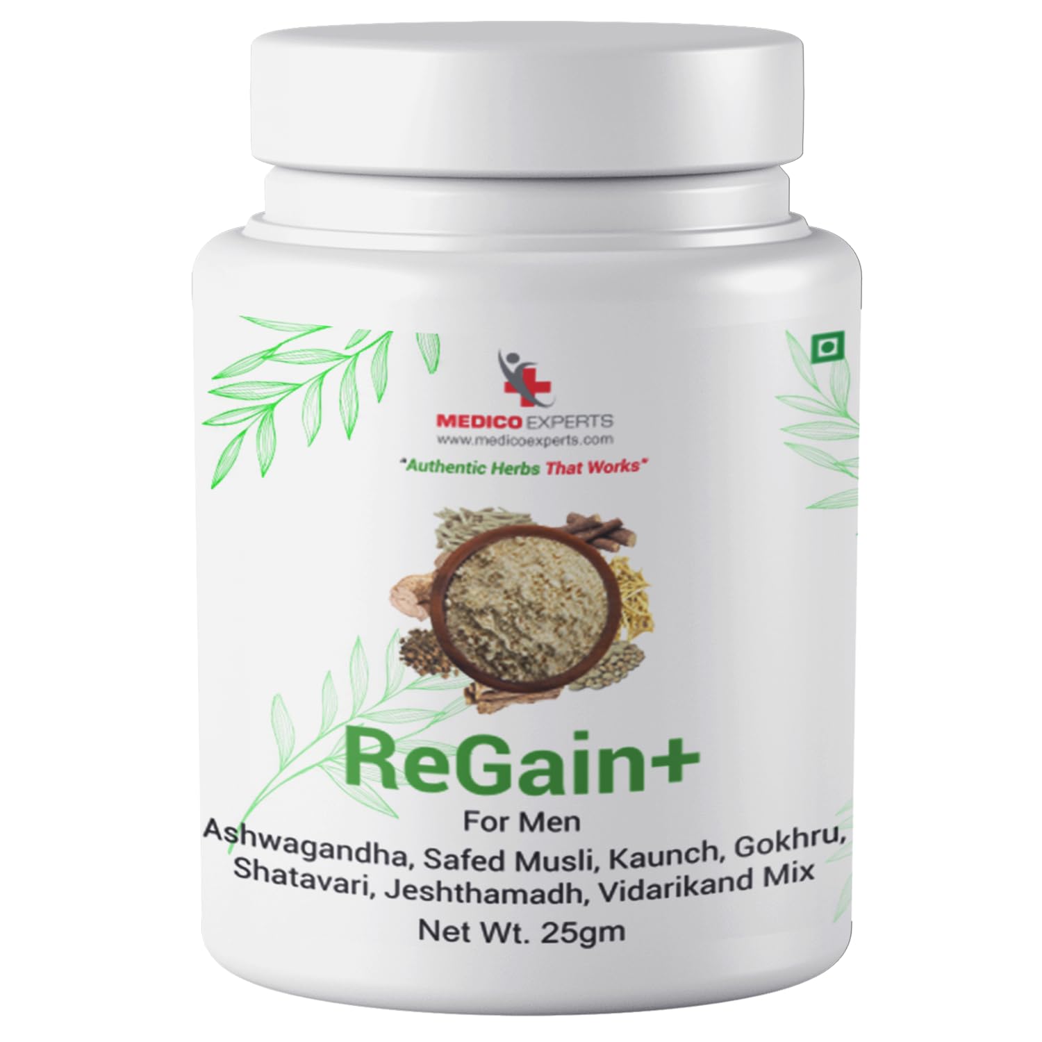MedicoExperts ReGain+ For Men 25gm | Enriched with Ashwagandha Powder, Safed Musli, Gokhru, Kaunch, Shatavari, Jeshthamadh & Vidarikand Powder (Sample Pack)