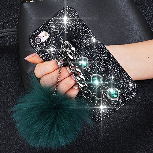 Kompatibel mit iPhone 8 Plus/7 Plus Hülle,Plüsch Ball Anhänger Handschlaufe Glänzend Glitzer Bling Diamant Strass Rhinestone TPU Silikon Bumper Hülle