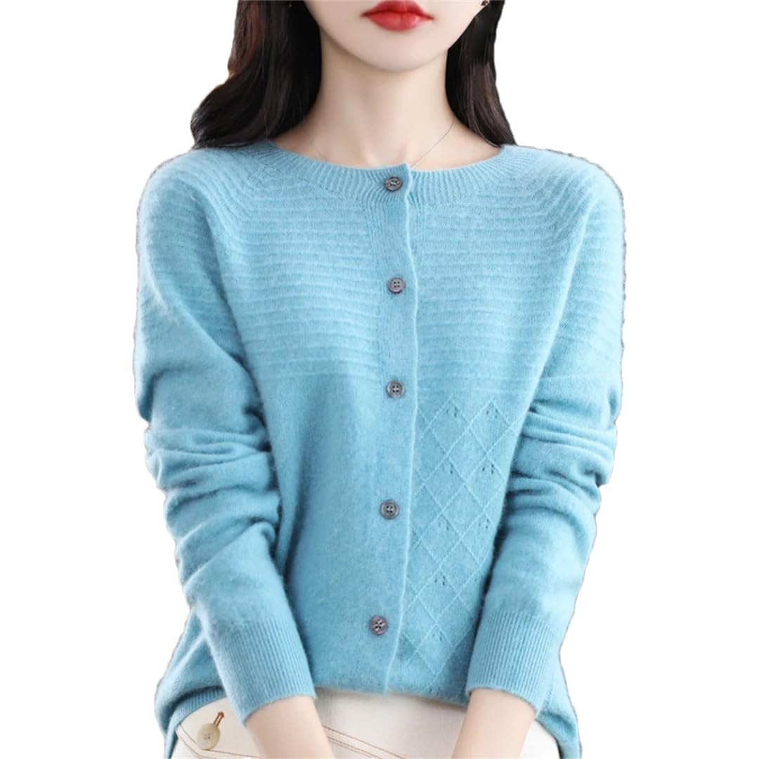 Herbst/Winter Damen Strickjacke Merino Wolle Stricken Casual Loose Sweater