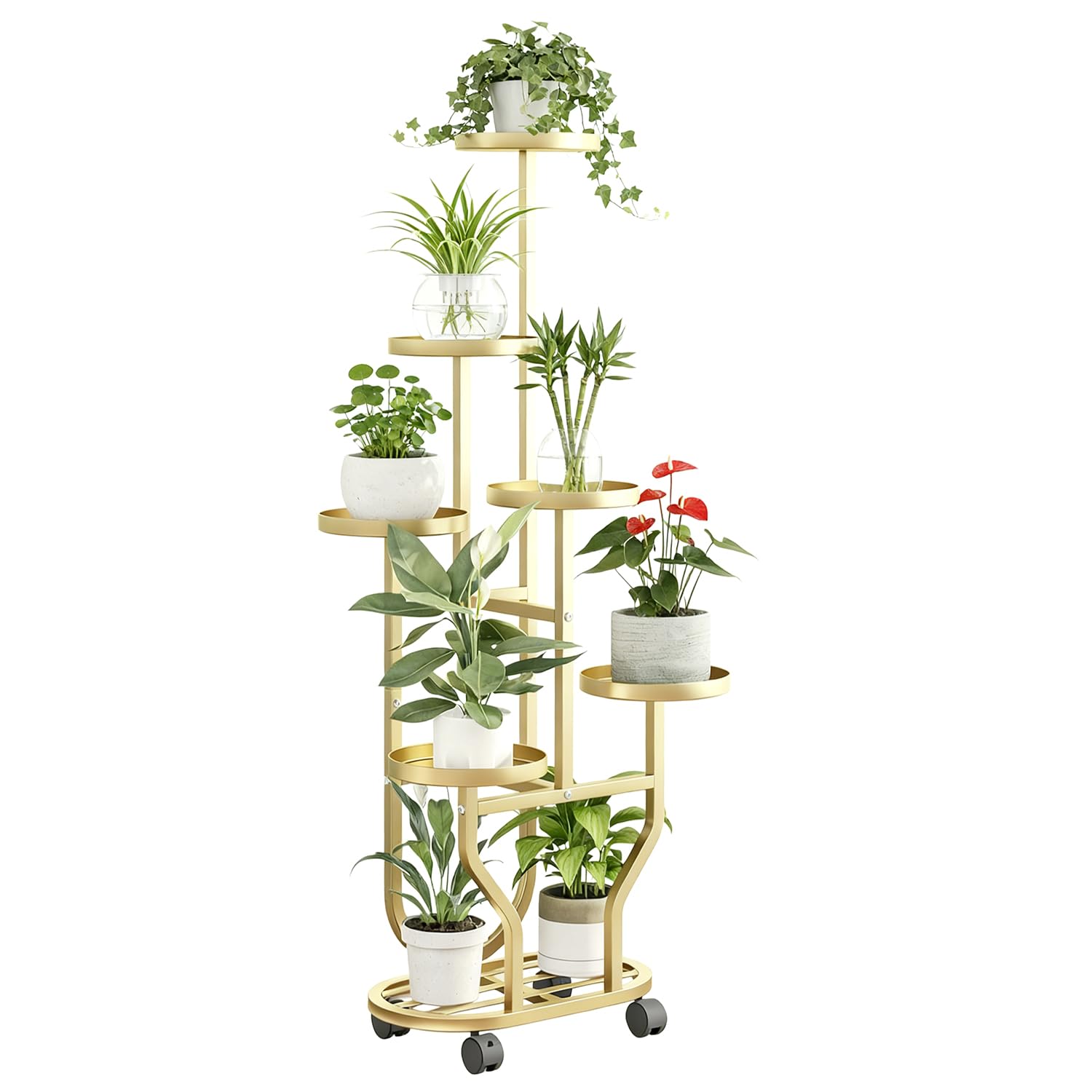 Civenhhd plant stand, flower stand, garden stand, garden stand, pot stand, indoor plant stand, multiple pot stand, flower stand storage stand (Yellow, With castors, 7-tier)