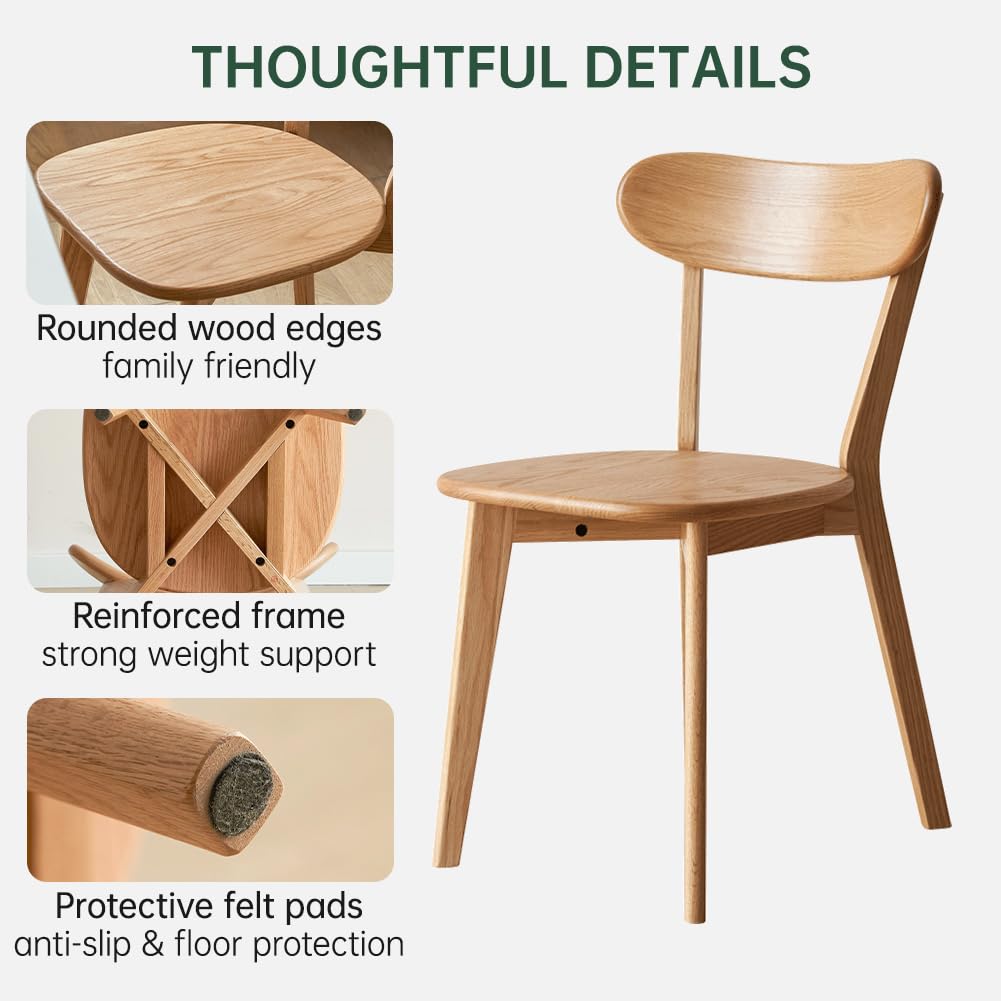 YESWOOD Esszimmerstühle 4er Set Roteiche Massivholz, Holzstühle mit Rückenlehne, Skandinavischer Stühle für Esszimmer, Küche, Wohnzimmer, Natur