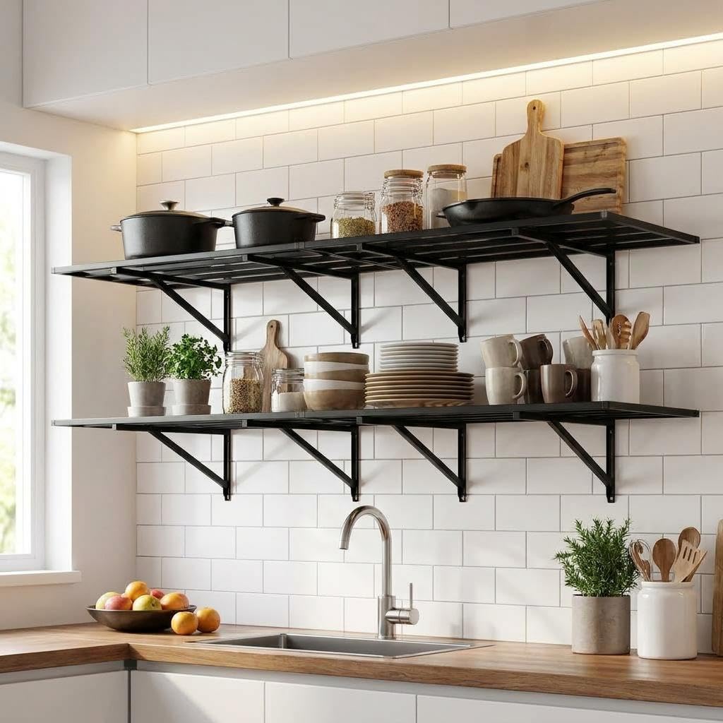 Garvee with 2pcs Iron Wall-Mounted Floating Shelves - Iron