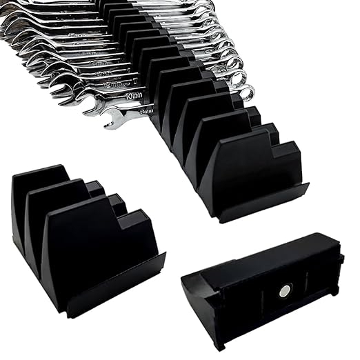 46PC Magnetic Wrench Organizer Set for Toolbox Storage - Heavy Duty Wrench Rack with SAE/Metric Labels & Upgraded Magnet - Black Tool Drawer Organizer (Ideal for Mechanics and DIY)