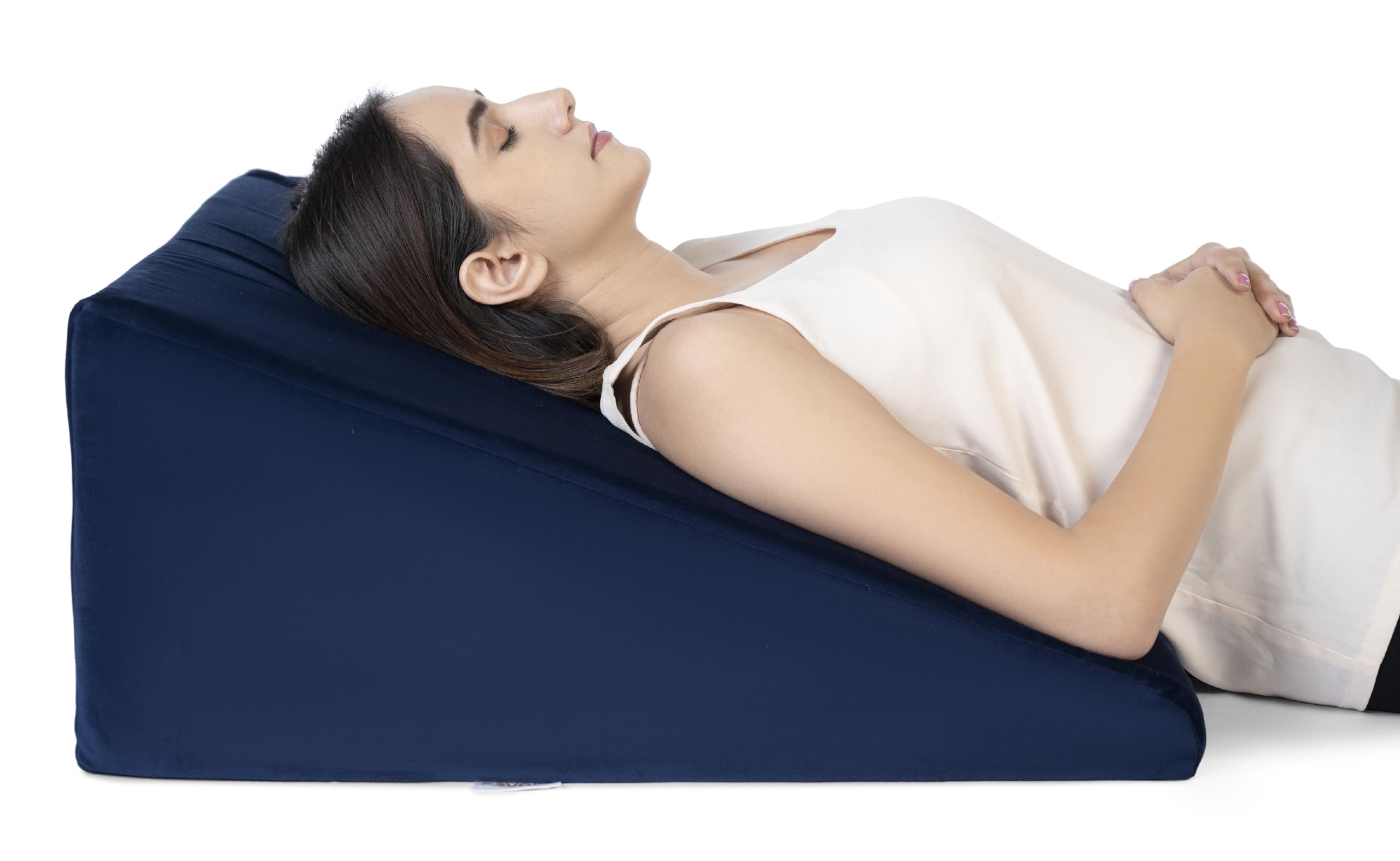 FOVERA Bed Wedge Pillow with Memory Foam, Back Support Cushion for Acid Reflux, GERD, Snoring, Post Surgery, Pregnancy (Velvet Navy Blue, Large - 26 x 24 x 11 Inch)