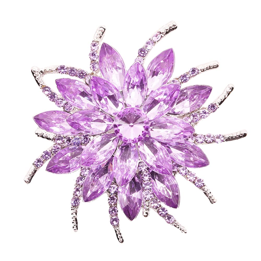 Urberry Crystal Flower Brooch Pin for Women Girls Brides (Light purple)