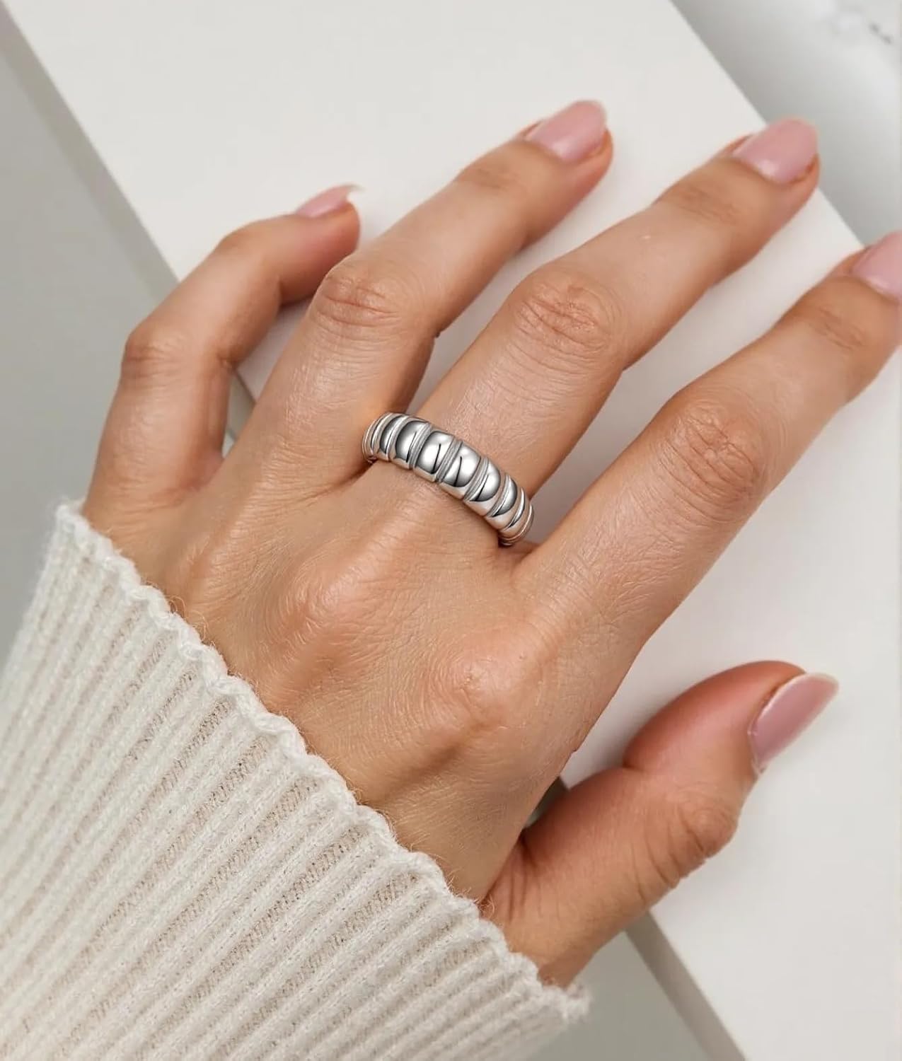 MYNENEY Thick 14K Gold Plated Stackable Signet Ring Filled Chunky Eternity Wedding Statement Band Rings for Women - Image 2