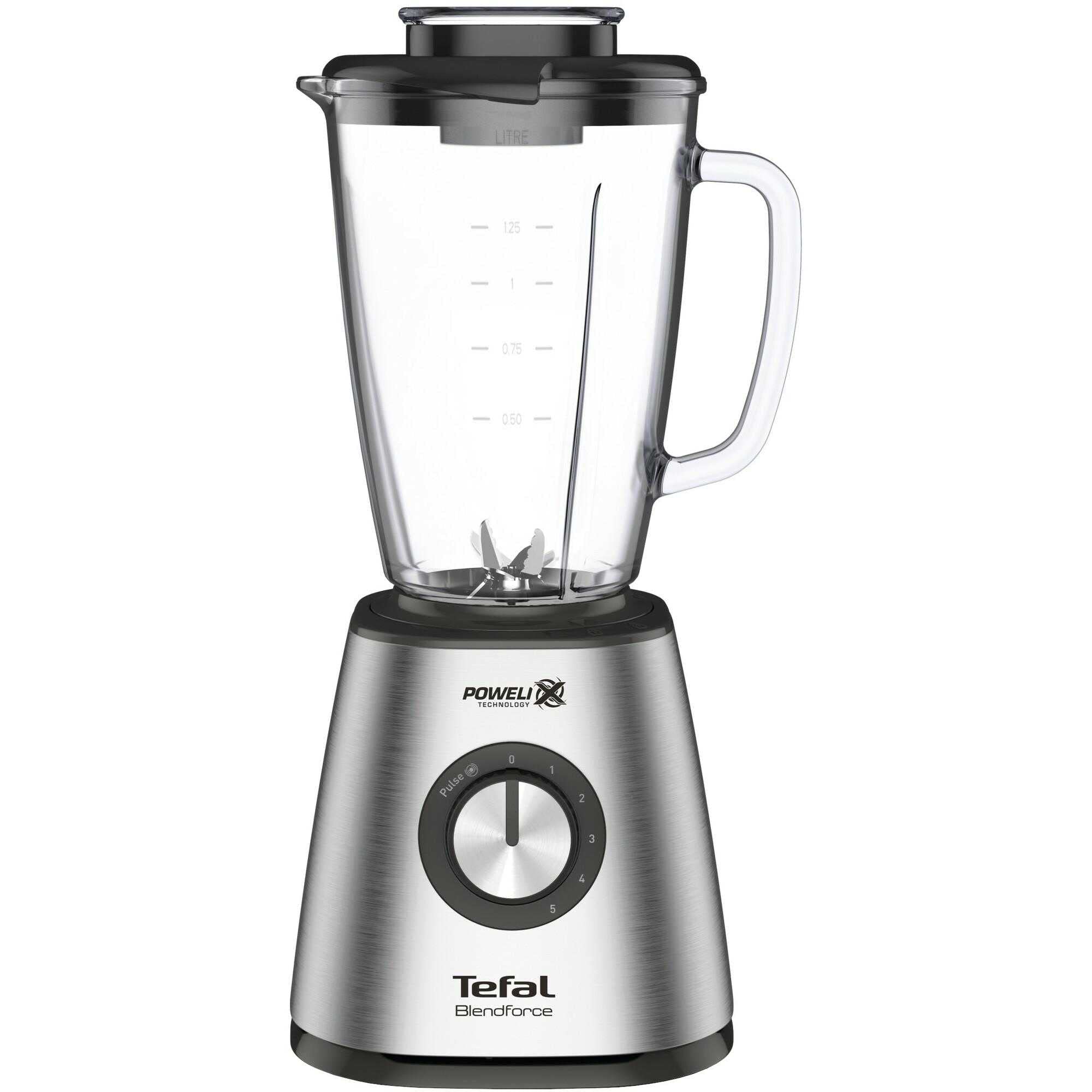 TEFAL Blendforce 2 BL439D31 Blender kielichowy stojący, Stalowy o mocy 800 W, 5 prędkości blendowania, Wytrzymałe ostrza Powelix, 2L Pojemności