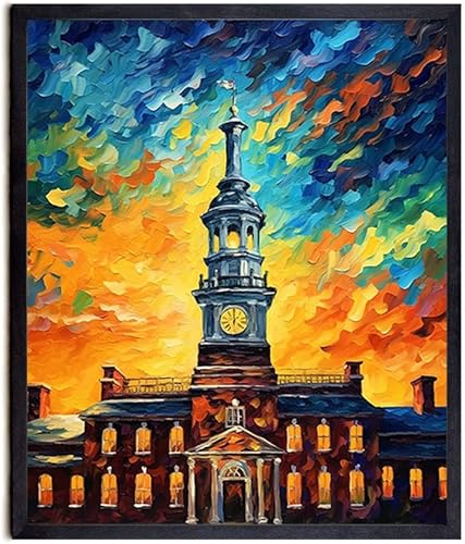 Bestbuddy Pet 11X14 Noche estrellada sin marco inspirado en Van Gogh Independence Hall Monumento histórico Filadelfia Historia de Estados Unidos