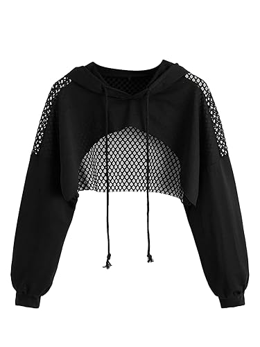 SweatyRocks Women's Casual Solid Cut Out Front Long Sleeve Pullover Crop Top Sweatshirt - X-Large Plus - Solid Black