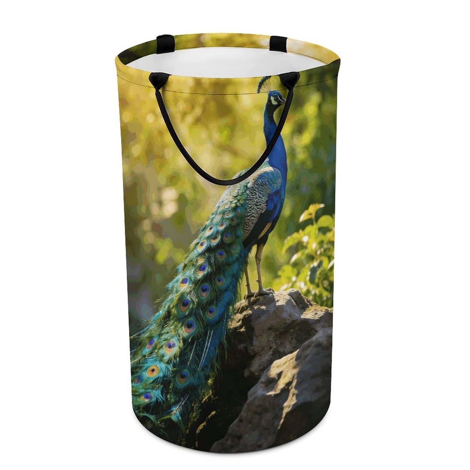 Beautiful Peacock Laundry Hamper 86L Waterproof Collapsible Clothes Basket with Double Handles Freestanding Foldable Laundry Basket Large Clothes Hamper for Bathroom