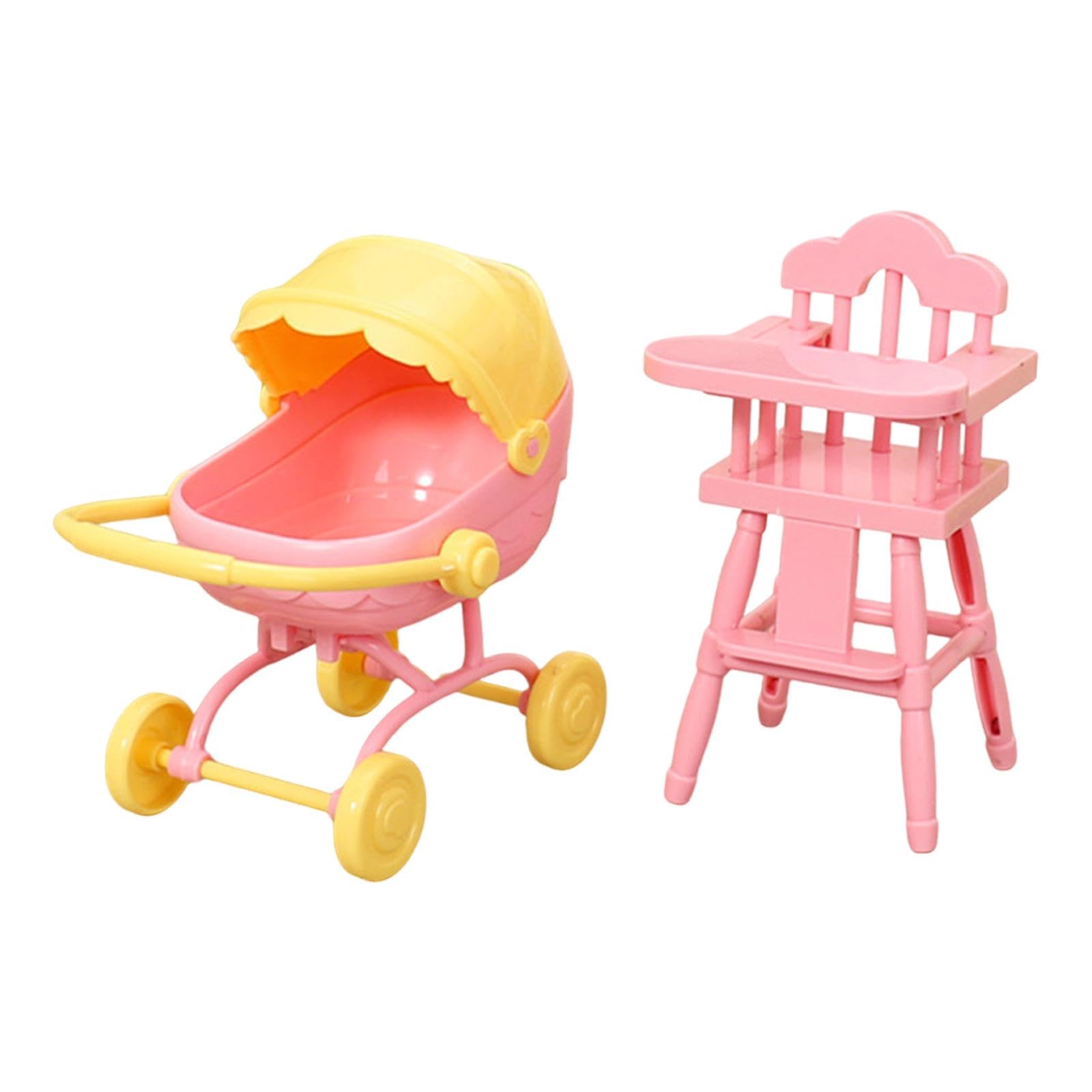 Fenteer 1/12 Highchair and Ornaments Pretend Play Dollhouse Furniture, Mini High Chair Toy for Decorations Life Scene Layout, Pink