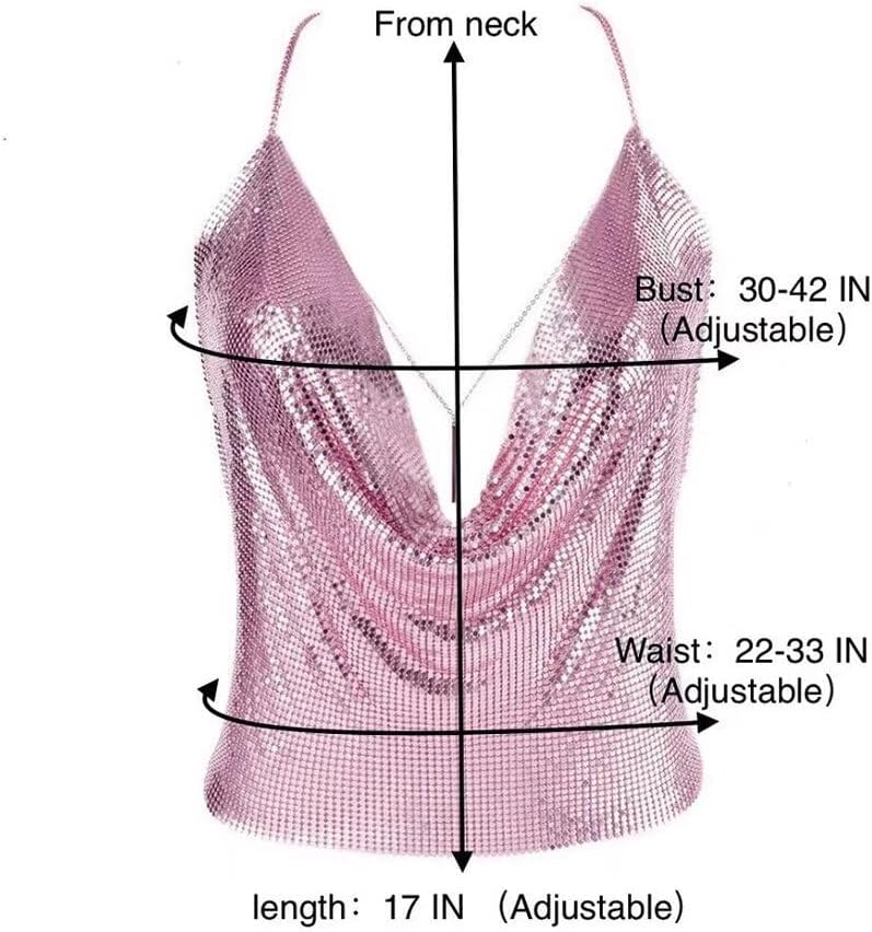 Gold Sexy Tops for Women Sparkly Deep V Neck Crop Tank Tops Cami Body Chain Top - Image 4