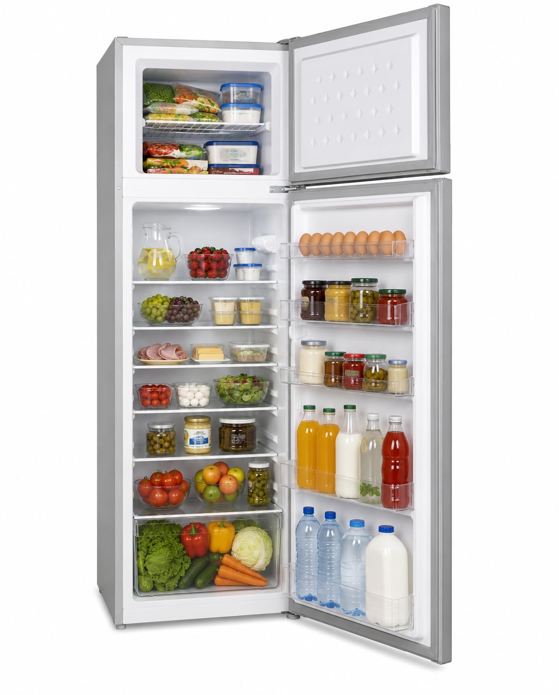 CANDY Frigorifero Doppia Porta a libera installazione, 242 Litri, 41 dB, Silver, Classe E, AxLxP 143x55x55 cm Compatto, Porta Reversibile - CDG1S514ES