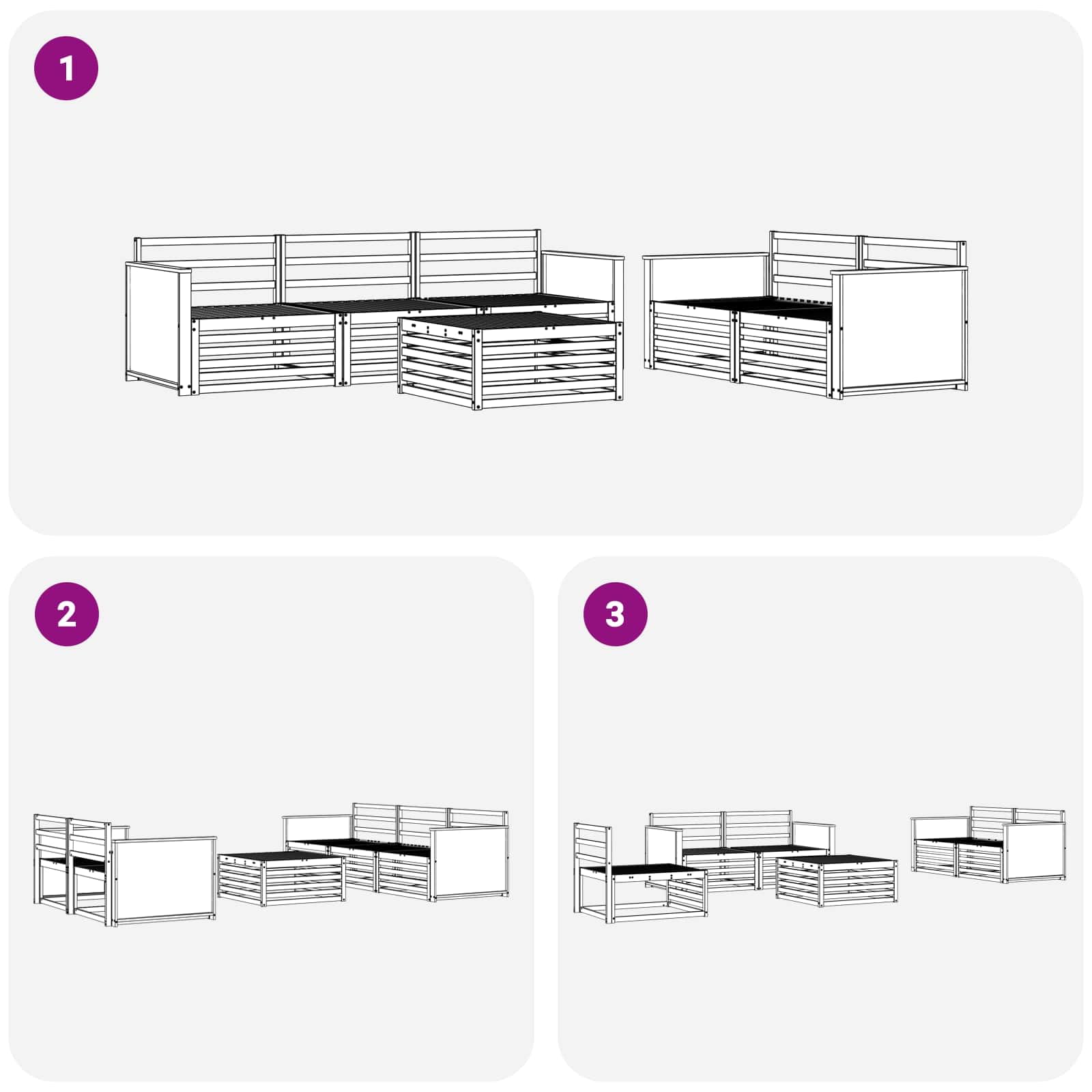 Gartenmöbel-Set aus massivem Akazienholz 6-teilig wetterfestes Outdoor-Sitzgruppe für Terrasse Balkon und Garten, modulare Essgruppe mit stabilem Tisch und bequemen Sofas