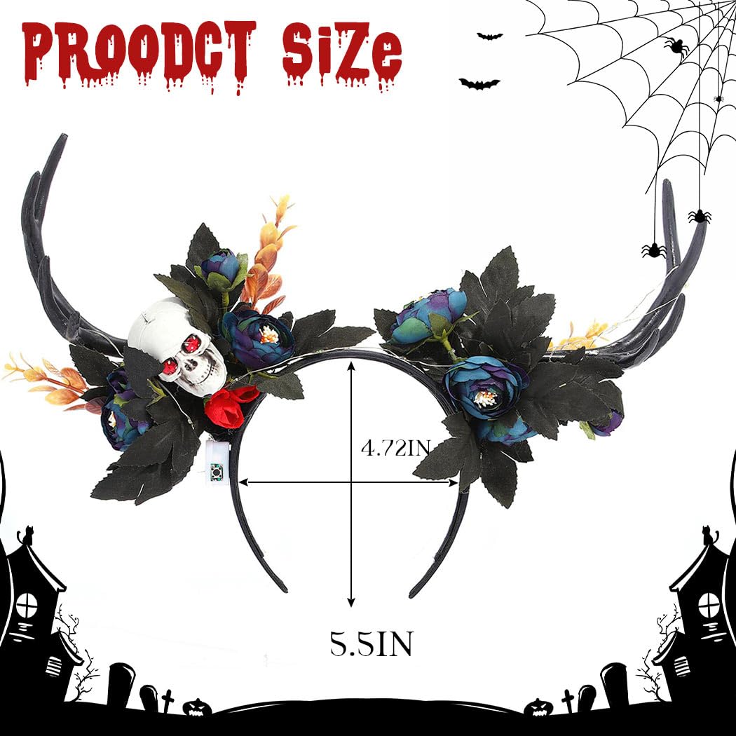Flayem Halloween Flower Headband Deer Black Costume Women's Skull Headbands Party Hair Hoop - Image 2